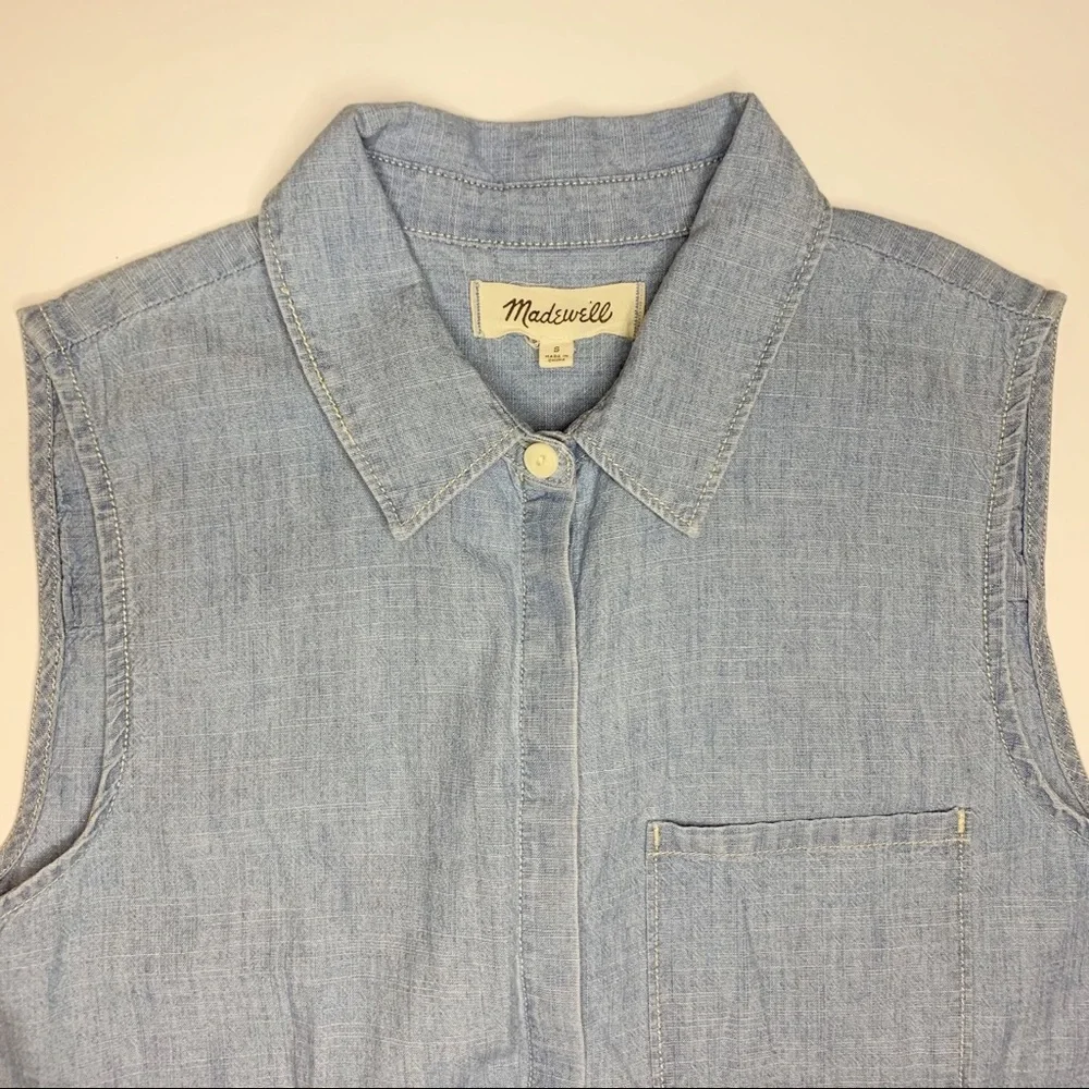 MADEWELL CHAMBRAY SLEEVELESS SHIRT DRESS - Picture 4 of 7